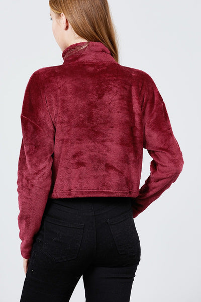 Long Dolman Sleeve Mock Neck W/zipper Detail Kangaroo Pocket Bottom W/stopper