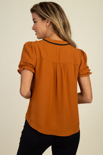 Pussycat Bow Ruffle Trim Top