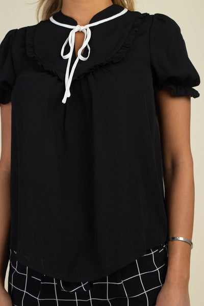 Pussycat Bow Ruffle Trim Top