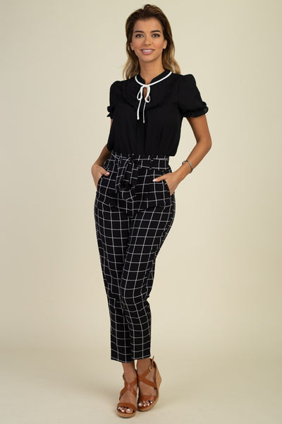 Pussycat Bow Ruffle Trim Top