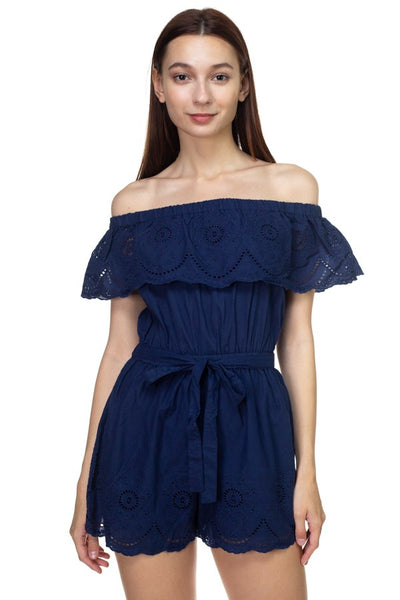 Off Shoulder Floral Embroidered Romper