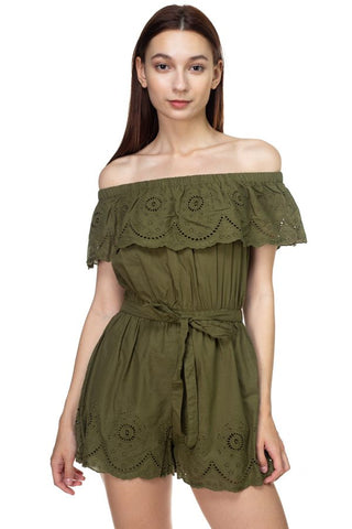 Off Shoulder Floral Embroidered Romper
