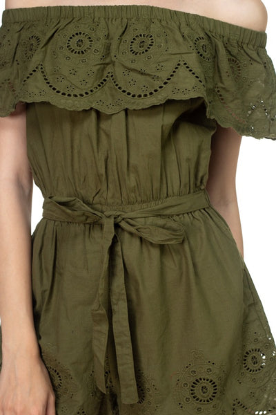 Off Shoulder Floral Embroidered Romper