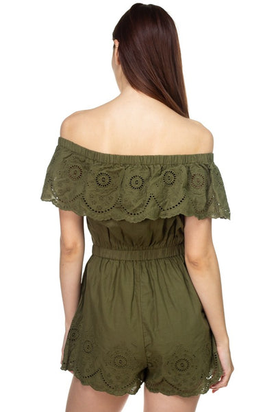 Off Shoulder Floral Embroidered Romper