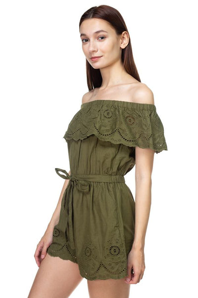 Off Shoulder Floral Embroidered Romper