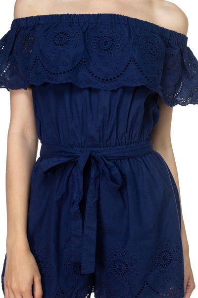 Off Shoulder Floral Embroidered Romper