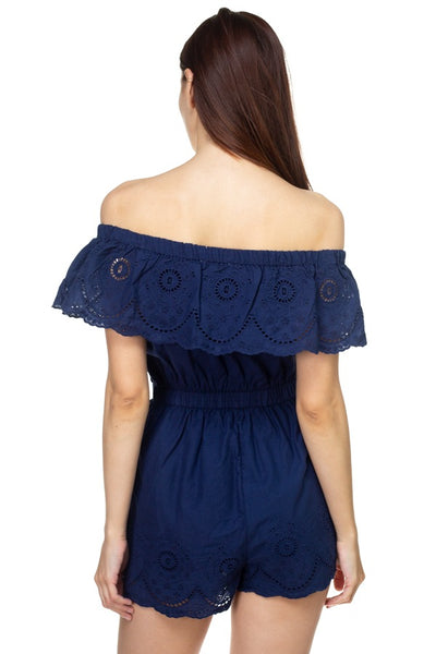 Off Shoulder Floral Embroidered Romper