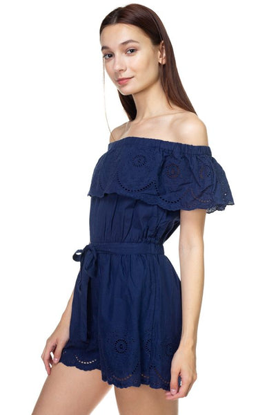 Off Shoulder Floral Embroidered Romper