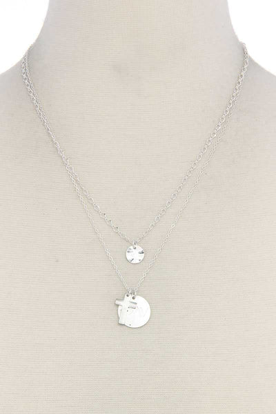 Cross Charm Layered Metal Necklace