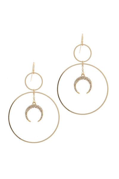 Double Circle Crescent Moon Charm Dangle Drop Earring