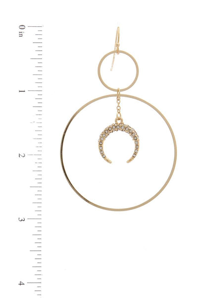 Double Circle Crescent Moon Charm Dangle Drop Earring