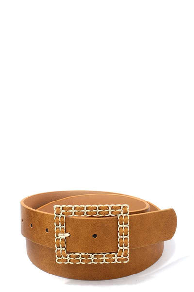 Square Shape Metal Buckle Pu Leather Belt