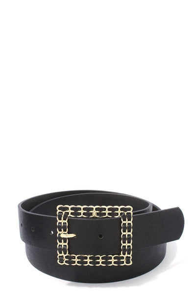 Square Shape Metal Buckle Pu Leather Belt