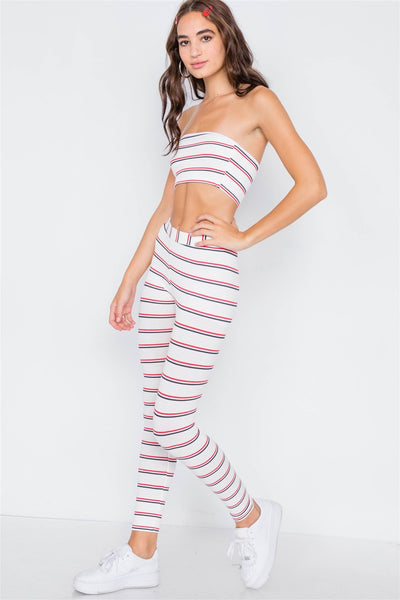 Multi Stripe Ribbed Crop Tube Top & Ankle Legging Set