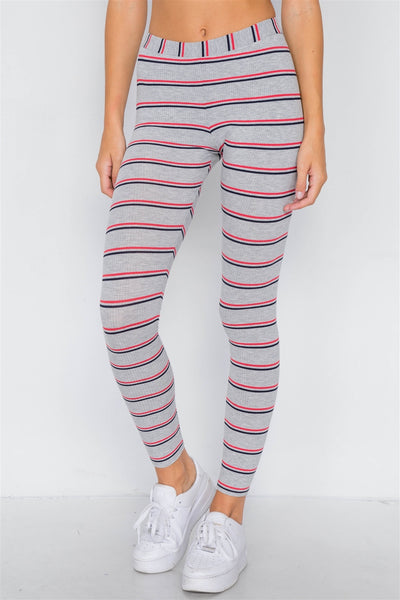 Multi Stripe Ribbed Crop Tube Top & Ankle Legging Set