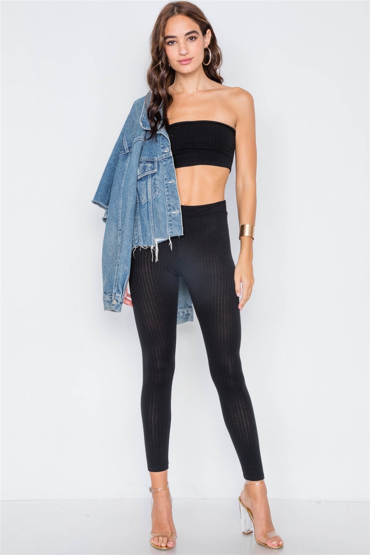 Ribbed Crop Tube Top & Ankle Legging Set