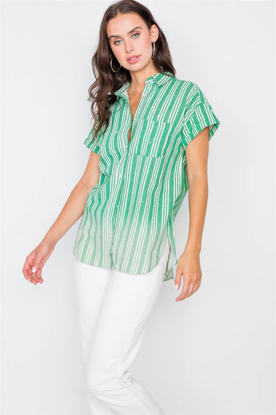 Washed Pinstripe Button Down Top