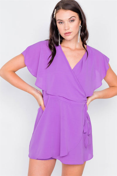 Mock Wrap Butterfly Sleeve Romper