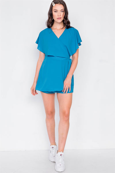 Mock Wrap Butterfly Sleeve Romper