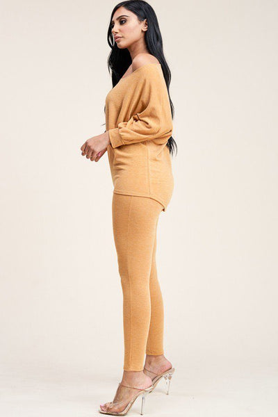 Solid French Terry Slouchy Top And Pants Two Piece Set
