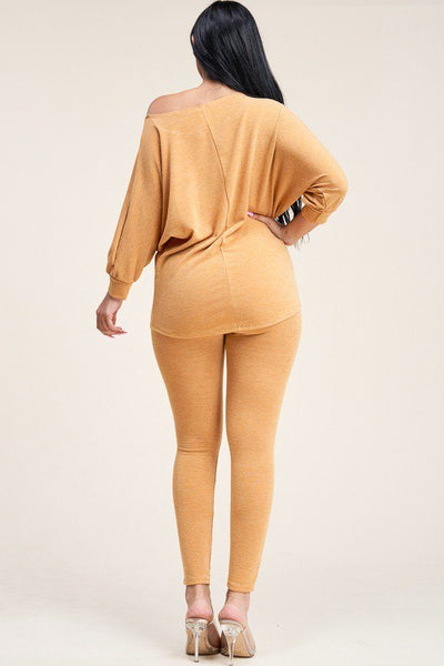 Solid French Terry Slouchy Top And Pants Two Piece Set