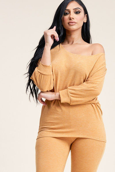 Solid French Terry Slouchy Top And Pants Two Piece Set