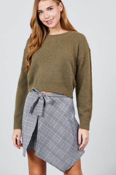 Long Sleeve Round Neck Crop Sweater