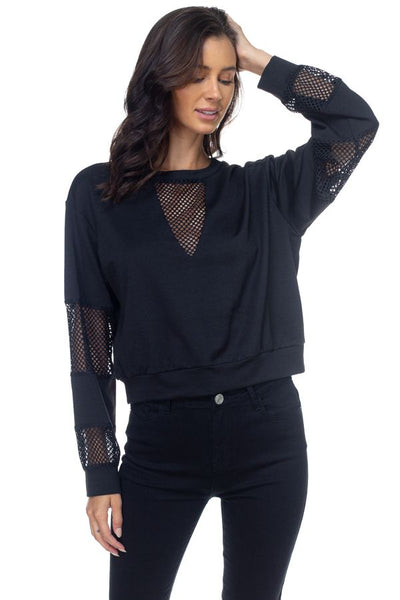 Mesh Long Sleeve Pullover Sweater