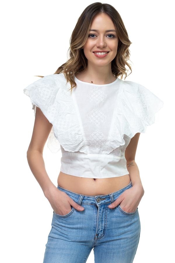 Embroidered Ruffle Sleeve Top