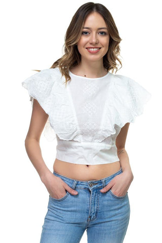 Embroidered Ruffle Sleeve Top