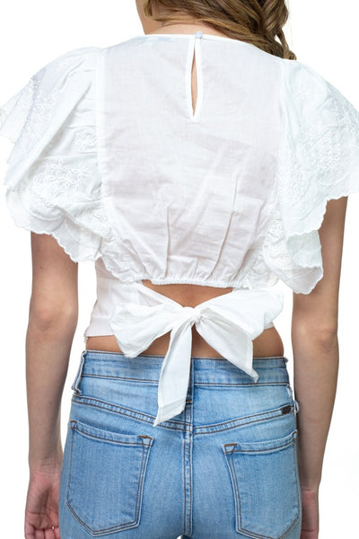 Embroidered Ruffle Sleeve Top