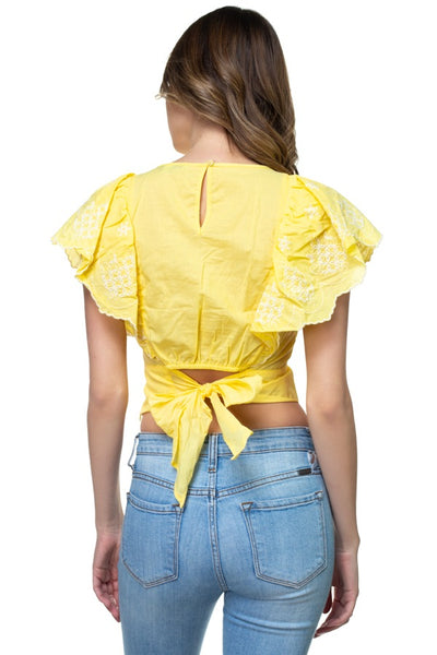 Embroidered Ruffle Sleeve Top