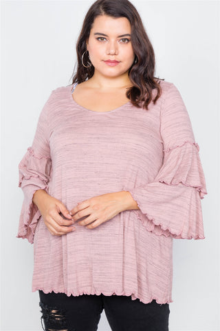 Plus Size Tiered Ruffle Bell Sleeve Scoop Neck Top