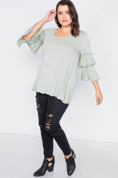 Plus Size Tiered Ruffle Bell Sleeve Scoop Neck Top