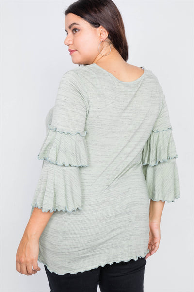 Plus Size Tiered Ruffle Bell Sleeve Scoop Neck Top