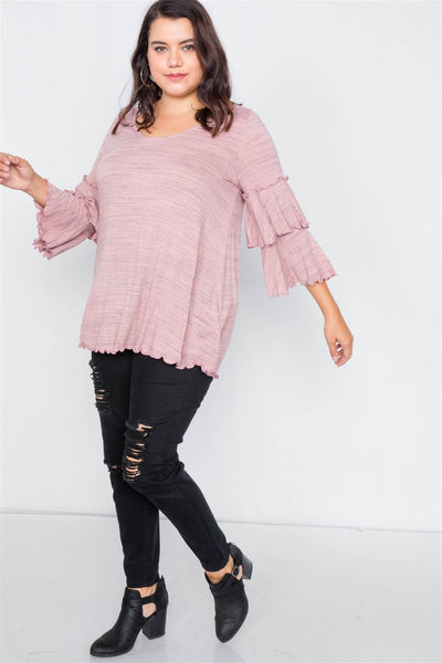 Plus Size Tiered Ruffle Bell Sleeve Scoop Neck Top