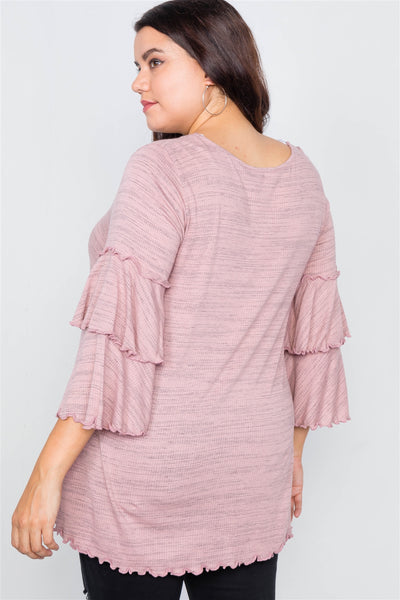 Plus Size Tiered Ruffle Bell Sleeve Scoop Neck Top
