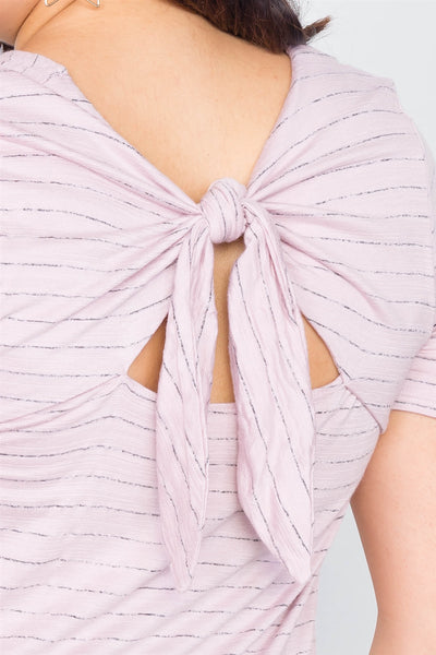 Plus Size Cut Out Back Bow Short Sleeve Top