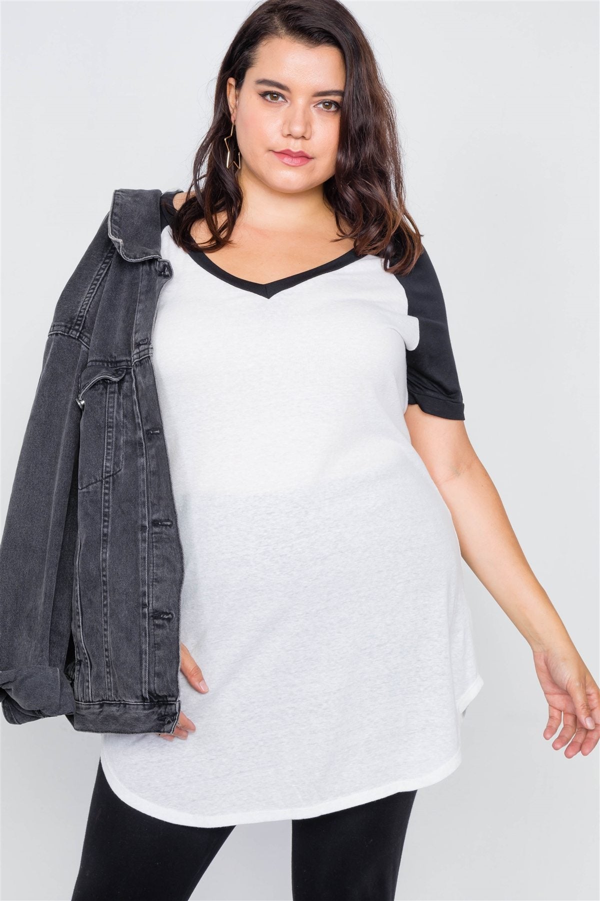 Plus Size Washed Round Hem Shirt Dress