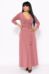 Solid, V-neck Maxi Dress