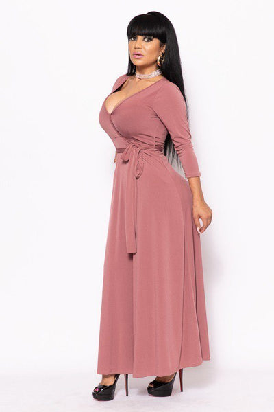 Solid, V-neck Maxi Dress