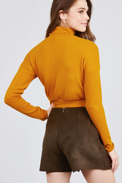 Long Dolman Sleeve Turtle Neck Rib Knit Top
