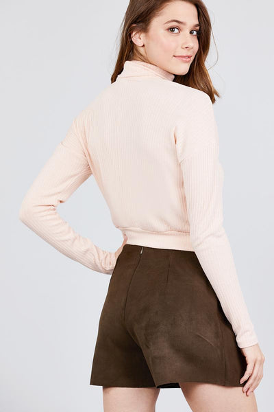 Long Dolman Sleeve Turtle Neck Rib Knit Top