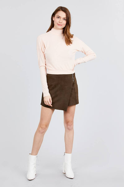 Long Dolman Sleeve Turtle Neck Rib Knit Top