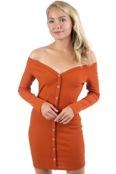 Off Shoulder Ribbed Dress
