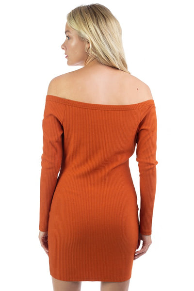 Off Shoulder Ribbed Dress