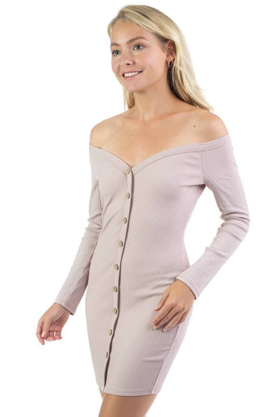 Off Shoulder Ribbed Dress