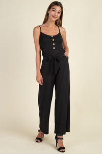 Waist Side Belt Rib Jumpsuit