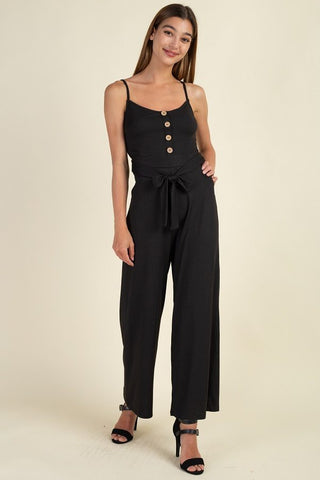 Waist Side Belt Rib Jumpsuit