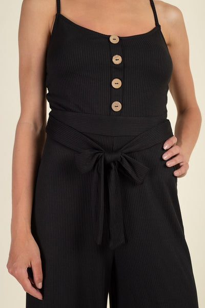 Waist Side Belt Rib Jumpsuit